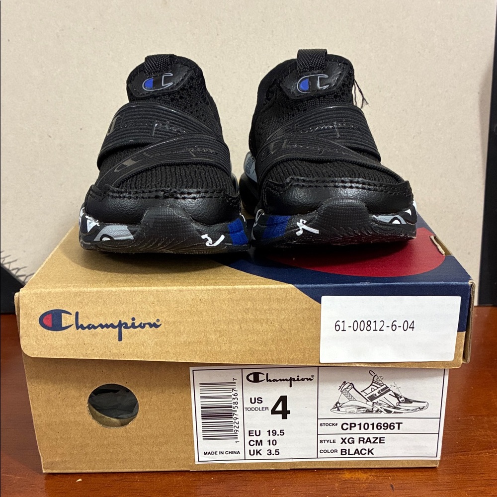 Champion Kids Black and Blue Sneakers. Size 4